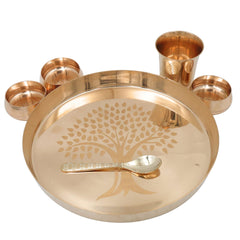 Bronze Kansa Dinner Set, Handcrafted Panchaloha Bhojan Thali, Traditional Kansya Pittalai Velliyam Ayurvedic Dining Ware Set, Gold, 11.81, 6 Pieces Dinner Set