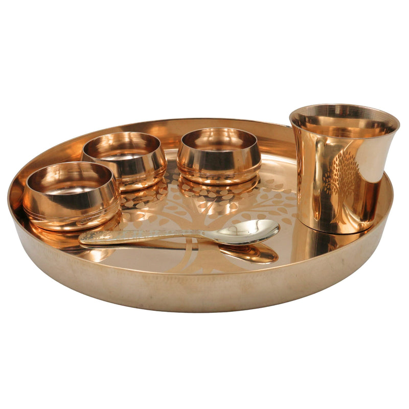 Bronze Kansa Dinner Set, Handcrafted Panchaloha Bhojan Thali, Traditional Kansya Pittalai Velliyam Ayurvedic Dining Ware Set, Gold, 11.81, 6 Pieces Dinner Set
