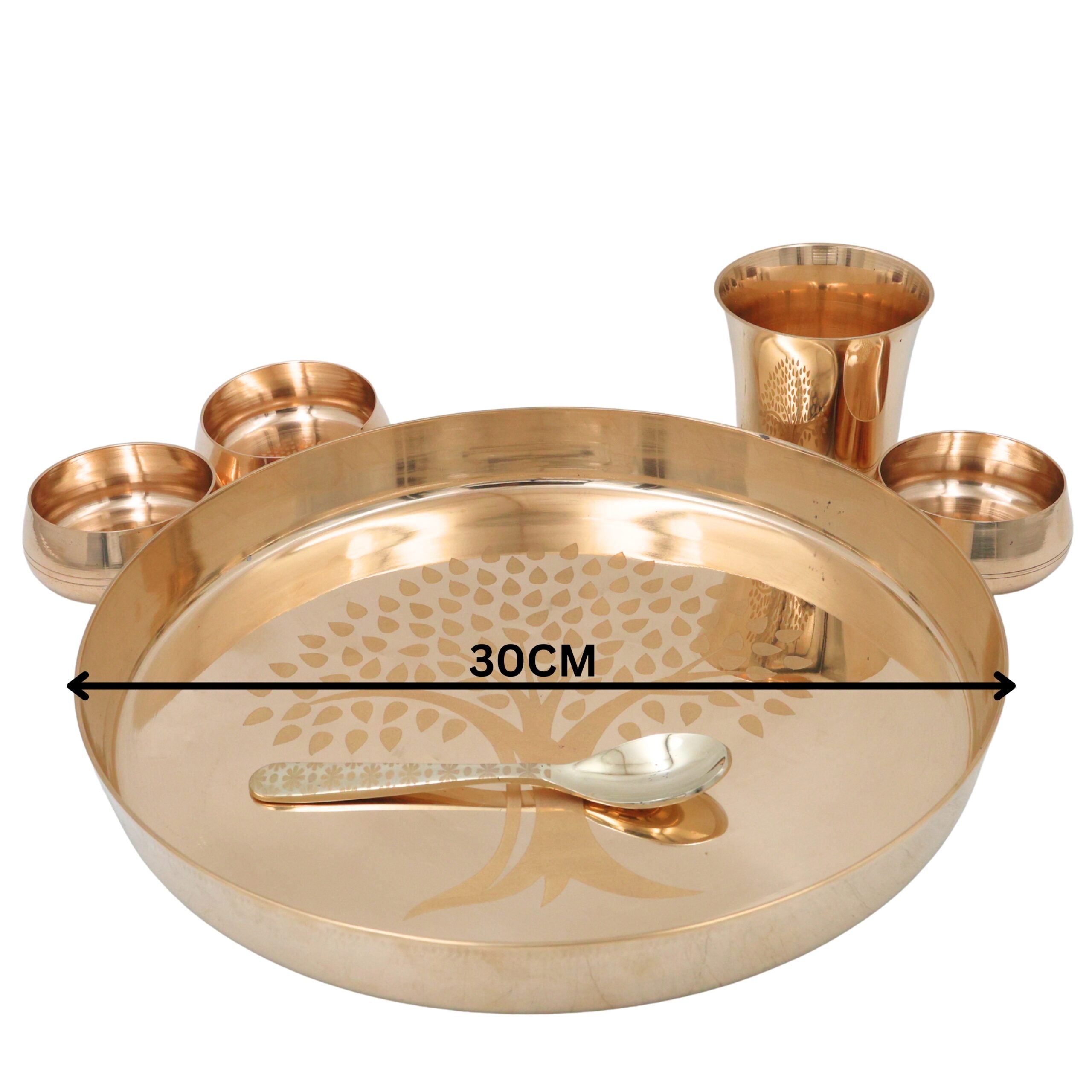 Bronze Kansa Dinner Set, Handcrafted Panchaloha Bhojan Thali, Traditional Kansya Pittalai Velliyam Ayurvedic Dining Ware Set, Gold, 11.81, 6 Pieces Dinner Set