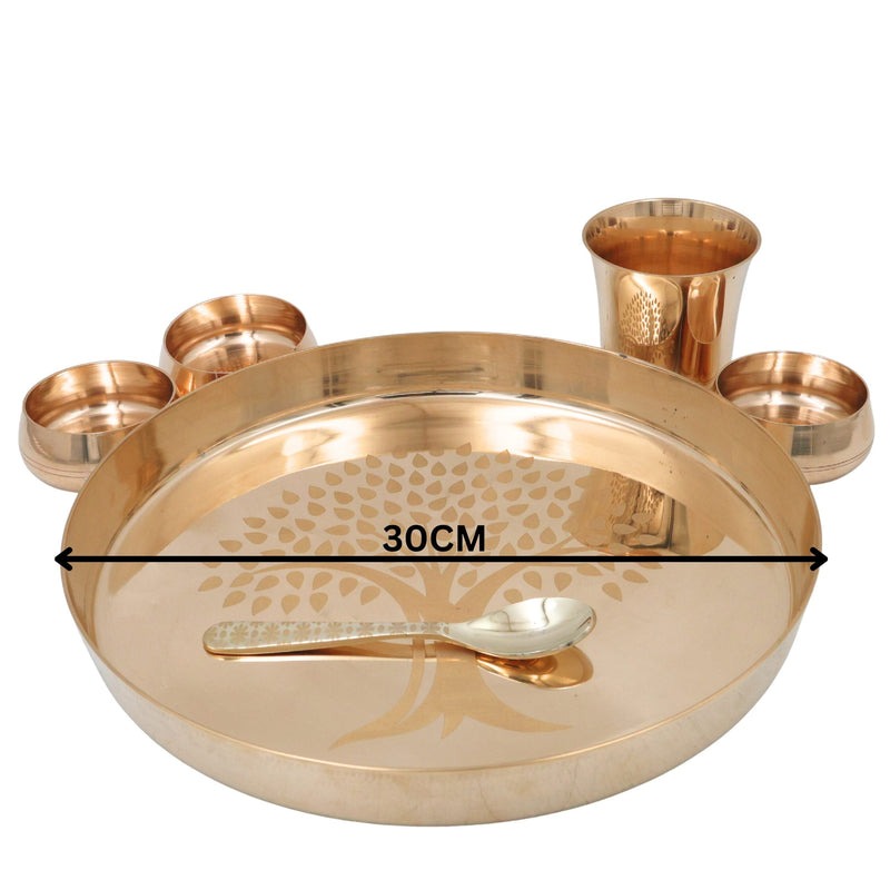 Bronze Kansa Dinner Set, Handcrafted Panchaloha Bhojan Thali, Traditional Kansya Pittalai Velliyam Ayurvedic Dining Ware Set, Gold, 11.81, 6 Pieces Dinner Set