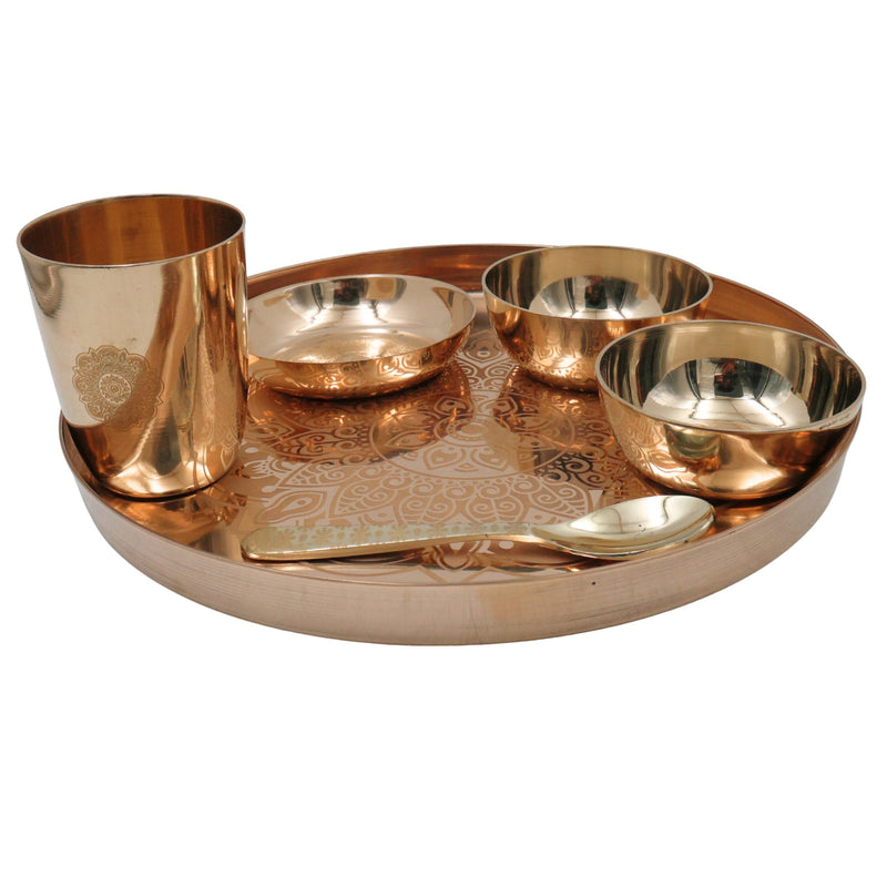 Bronze Kansa Dinner Set, Handcrafted Panchaloha Bhojan Thali with Plate Bowls Glass Spoon,Traditional Kansya Pittalai Dining Ware for Indian Meals, Gold, 11.42 Inch, 1 Piece