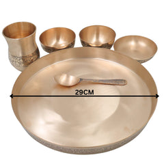 Bronze Kansa Dinner Set, Handcrafted Panchaloha Kansya Bhojan Thali, Traditional Ayurvedic Dining Plate Bowl Glass Spoon Set for Wellness Meals, Gold, 11.42 Inch, 1 Piece