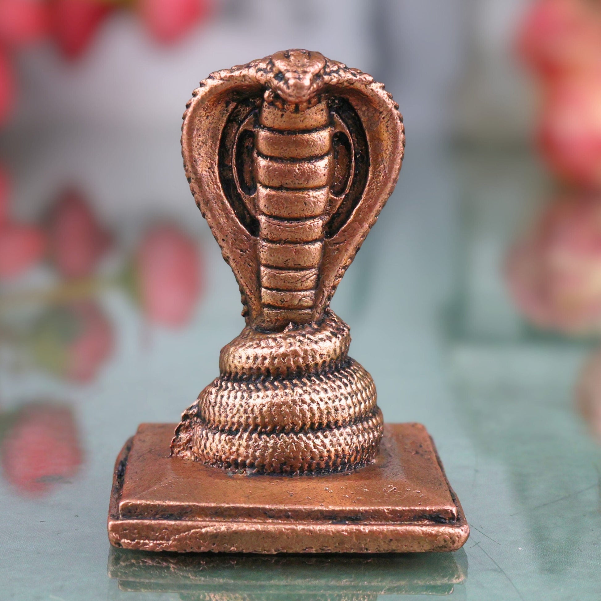 Copper Anjini Snake Idol, Anjini Nāga Devata Nagraj Murti for Pooja, Brown, 2 Inch, 1 Piece