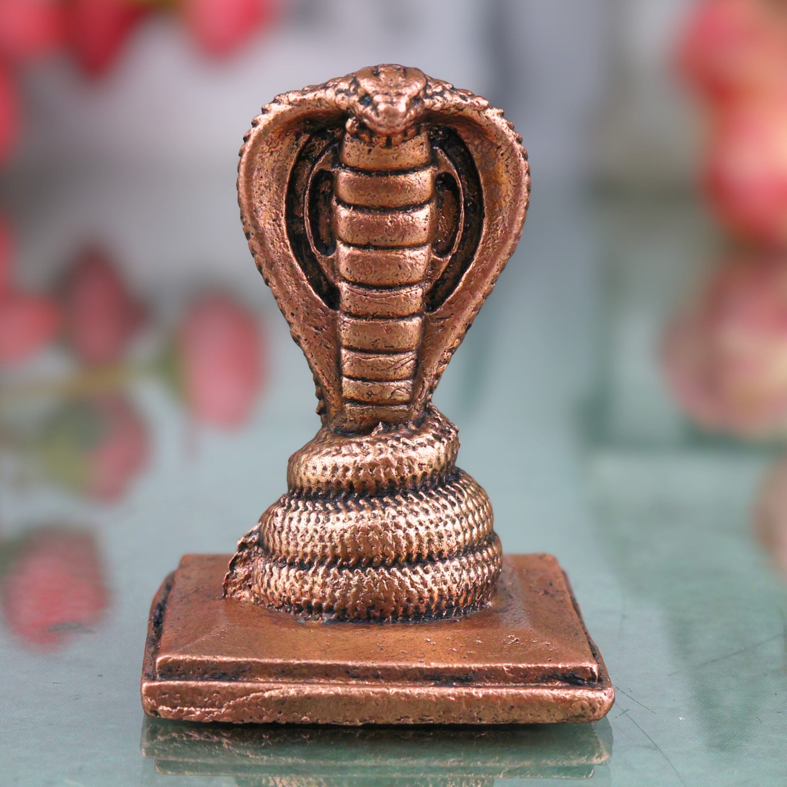 Copper Anjini Snake Idol, Anjini Nāga Devata Nagraj Murti for Pooja, Brown, 2 Inch, 1 Piece