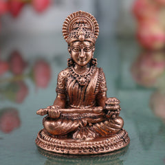 Copper Annapurna Devi Idol, Handcrafted Tamra Annapoorneshwari Murti, Annada Goddess Puja Vigraham for Home Temple Decor, Brown, 2 Inch, 1 Piece