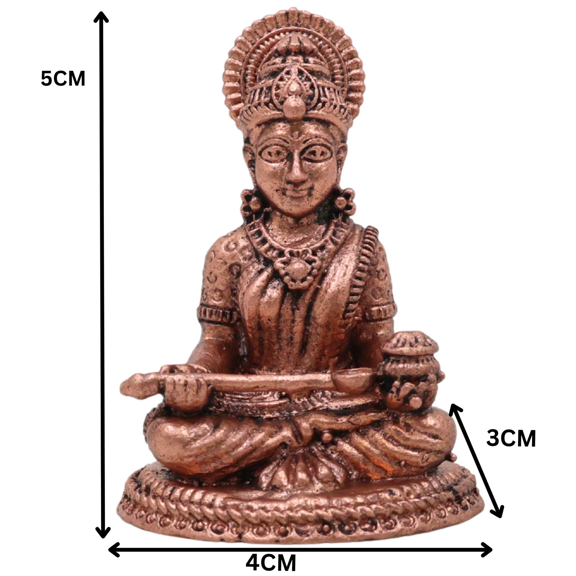 Copper Annapurna Devi Idol, Handcrafted Tamra Annapoorneshwari Murti, Annada Goddess Puja Vigraham for Home Temple Decor, Brown, 2 Inch, 1 Piece