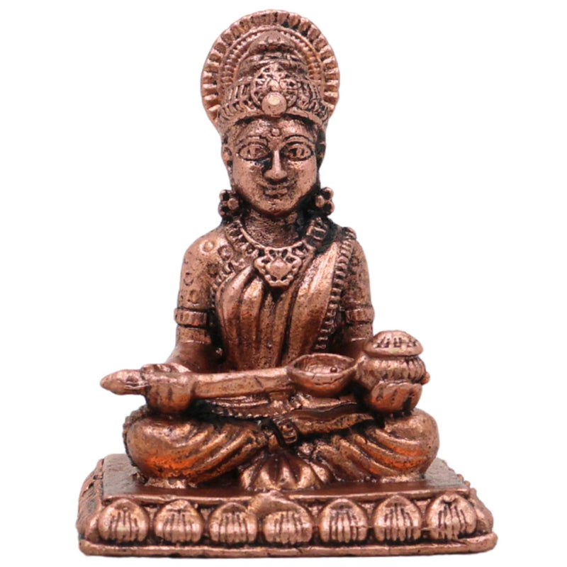 Copper Annapurna Idol, Handcrafted Tamra Annapurneshwari Devi Murti, Annada Annalakshmi Mini Vigraham for Pooja & Home Temple, Brown, 1.5 Inch, 1 Piece