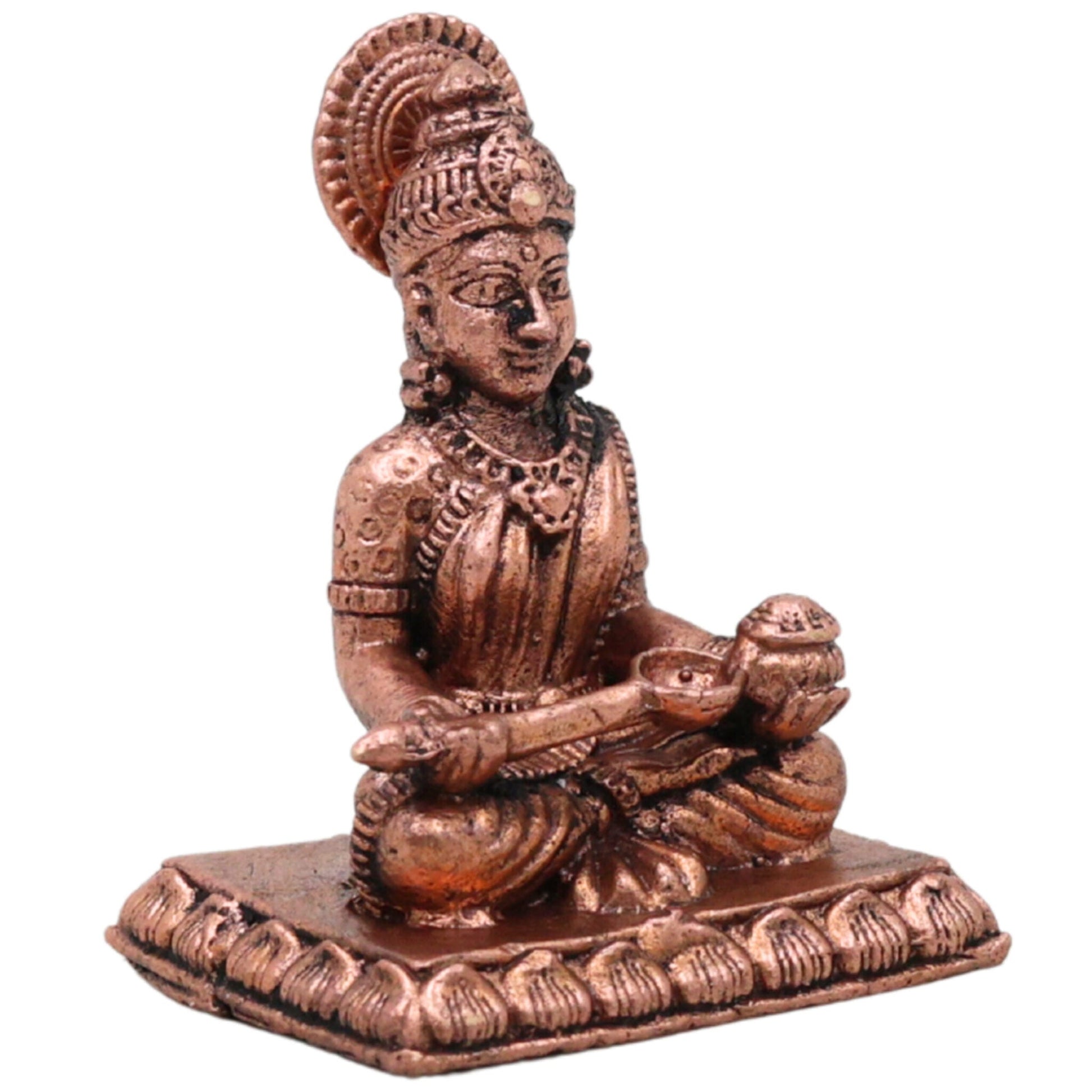 Copper Annapurna Idol, Handcrafted Tamra Annapurneshwari Devi Murti, Annada Annalakshmi Mini Vigraham for Pooja & Home Temple, Brown, 1.5 Inch, 1 Piece