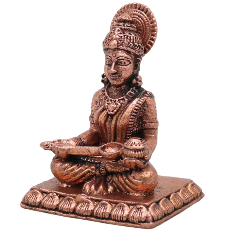 Copper Annapurna Idol, Handcrafted Tamra Annapurneshwari Devi Murti, Annada Annalakshmi Mini Vigraham for Pooja & Home Temple, Brown, 1.5 Inch, 1 Piece