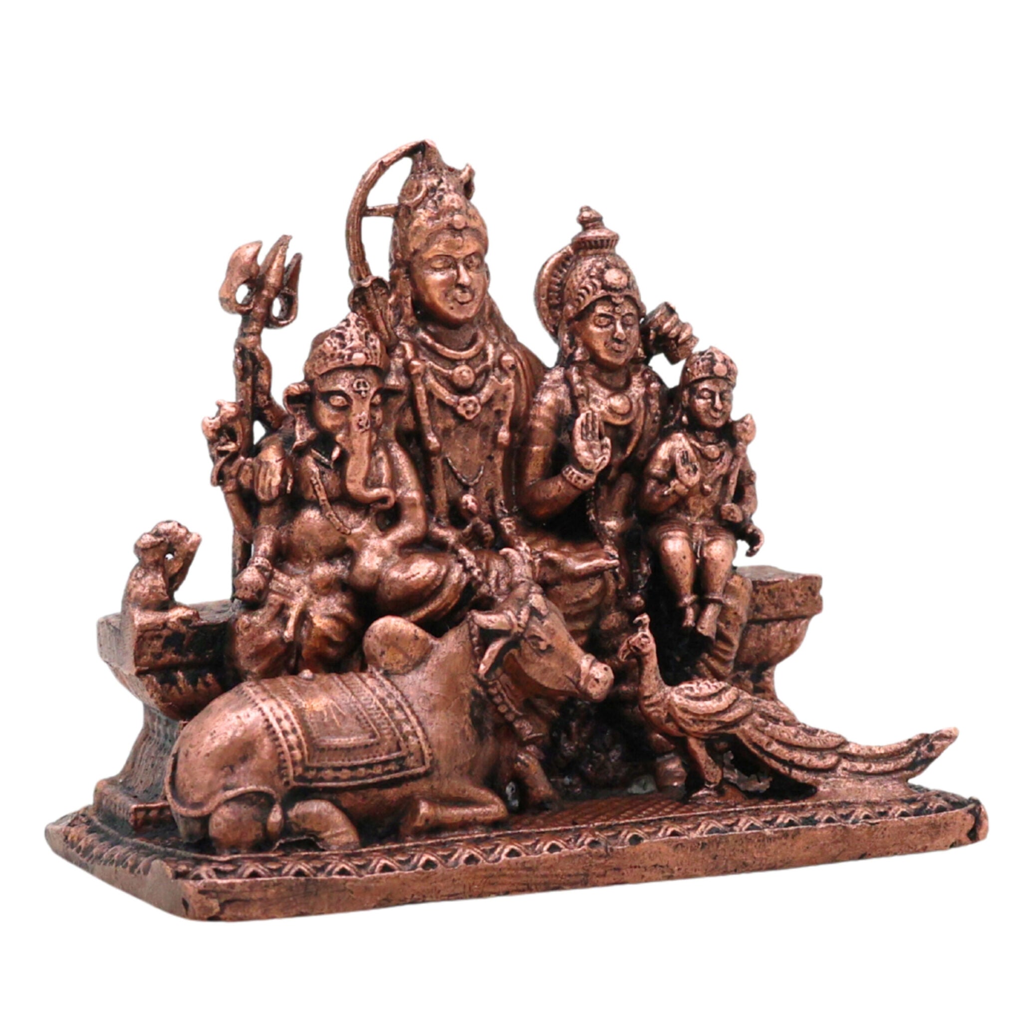 Copper Shivaparivar Idol, Handcrafted Shiva Family Vigraham Murti, Mahadev Parivar Moorti for Home Puja & Decor, Brown, 2.5 Inch, 1 Piece