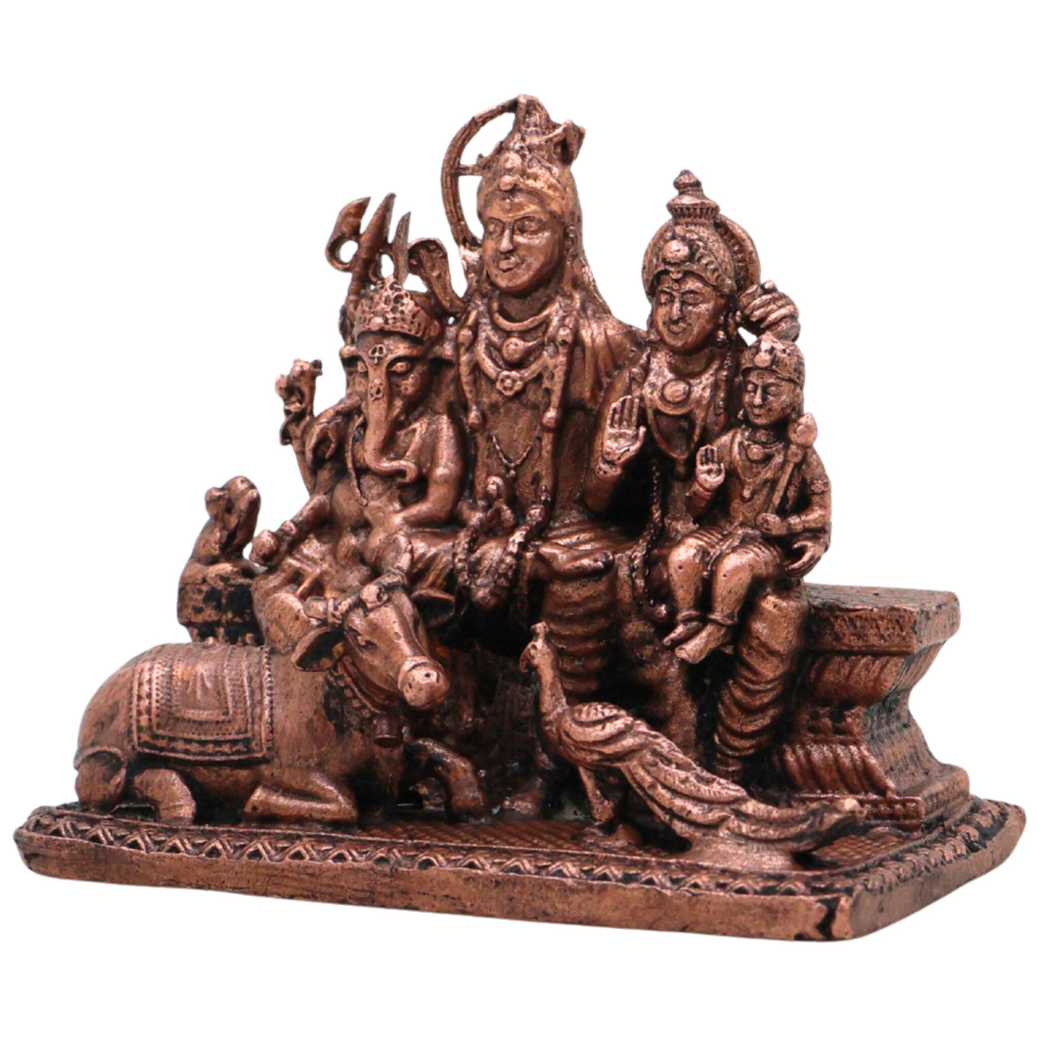 Copper Shivaparivar Idol, Handcrafted Shiva Family Vigraham Murti, Mahadev Parivar Moorti for Home Puja & Decor, Brown, 2.5 Inch, 1 Piece