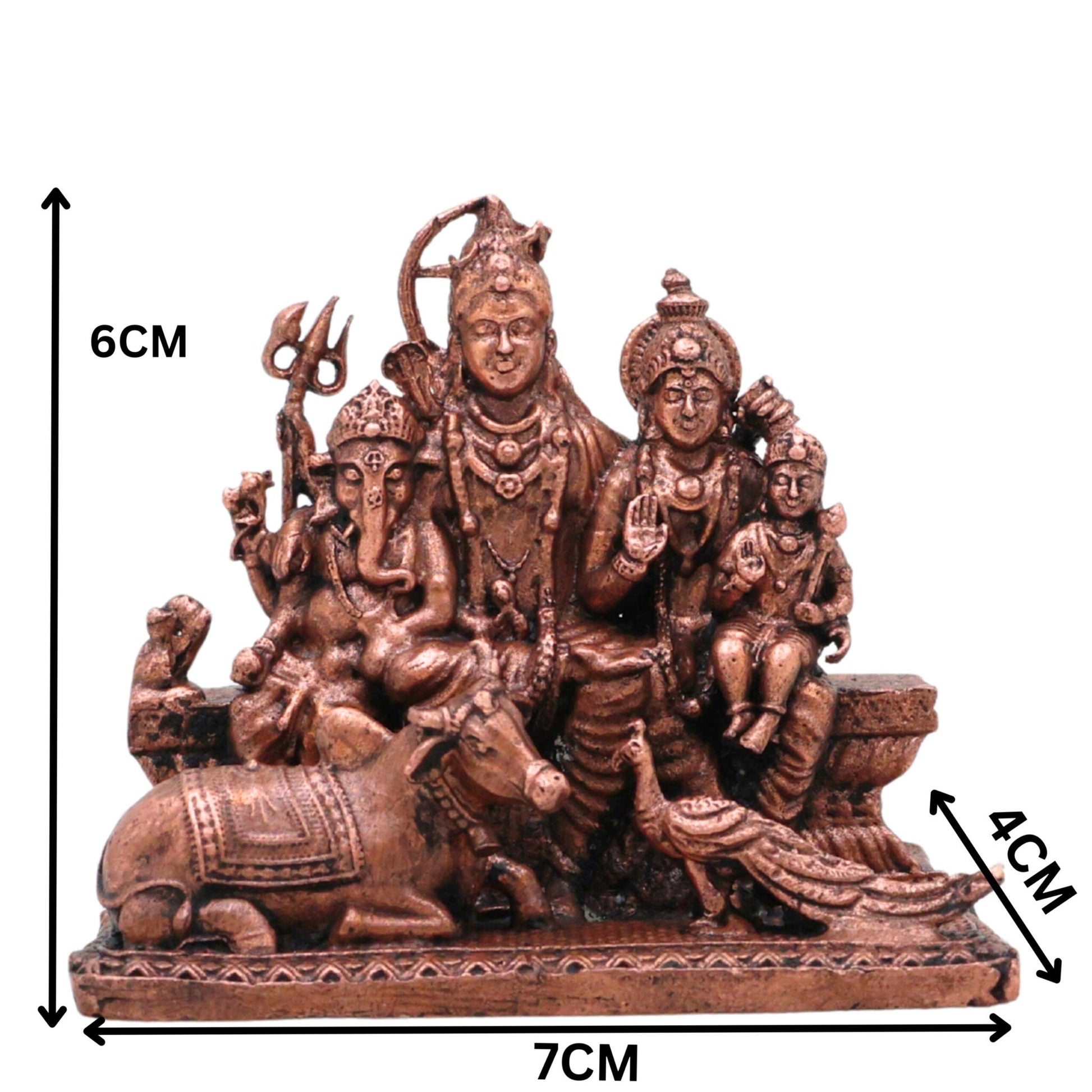 Copper Shivaparivar Idol, Handcrafted Shiva Family Vigraham Murti, Mahadev Parivar Moorti for Home Puja & Decor, Brown, 2.5 Inch, 1 Piece