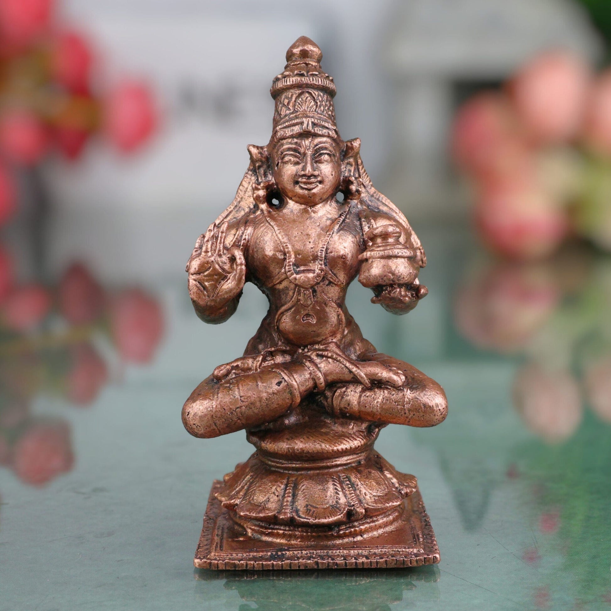 Copper Dhanvantari Idol Ayurvedic God Vaidya Narayana Murti Healing Deity Vishnu Avatar Danvantari Bhagavan Pooja Statue Home Decor Vigraha Sculpture, Copper, 3.5 Inch, 1 Piece
