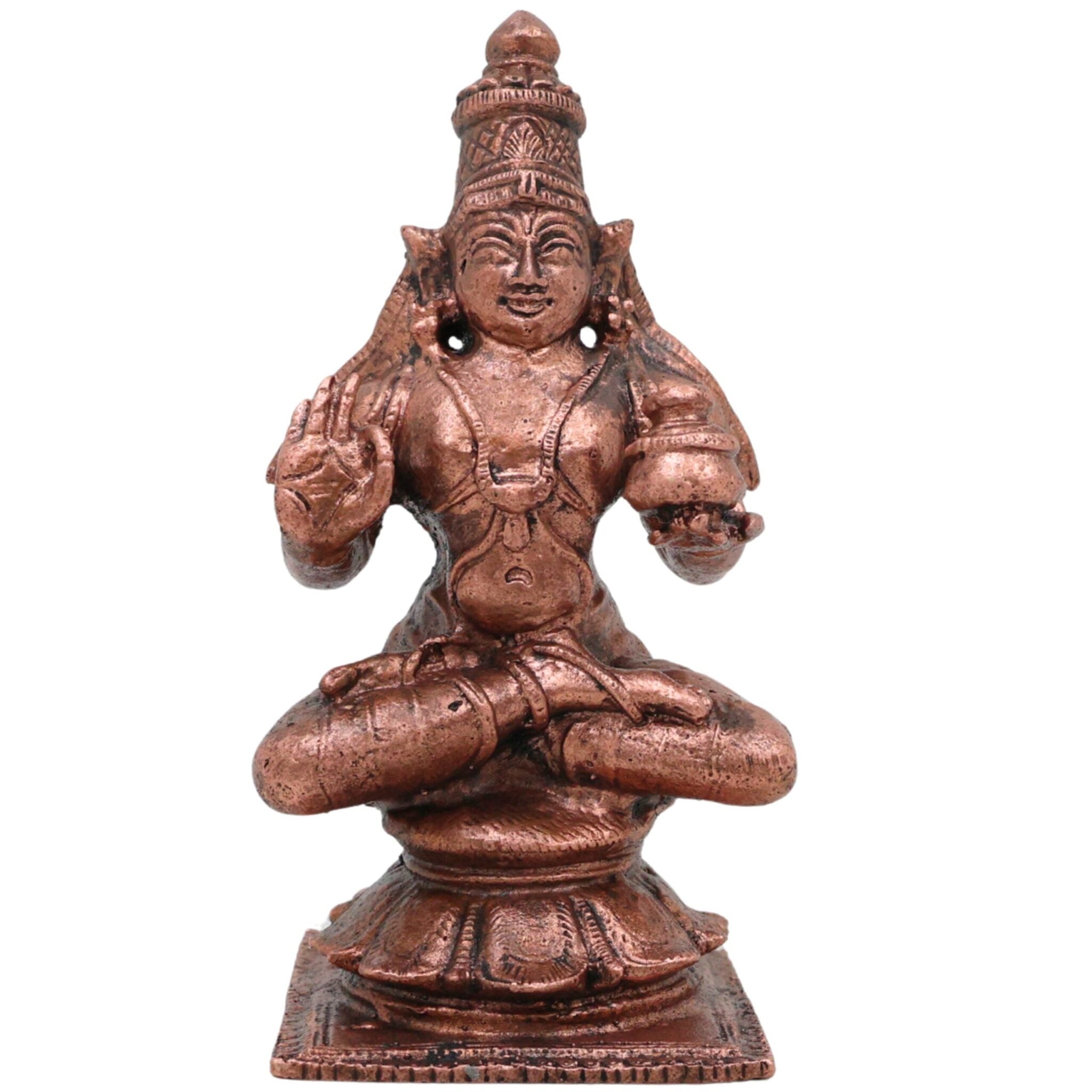 Copper Dhanvantari Idol Ayurvedic God Vaidya Narayana Murti Healing Deity Vishnu Avatar Danvantari Bhagavan Pooja Statue Home Decor Vigraha Sculpture, Copper, 3.5 Inch, 1 Piece