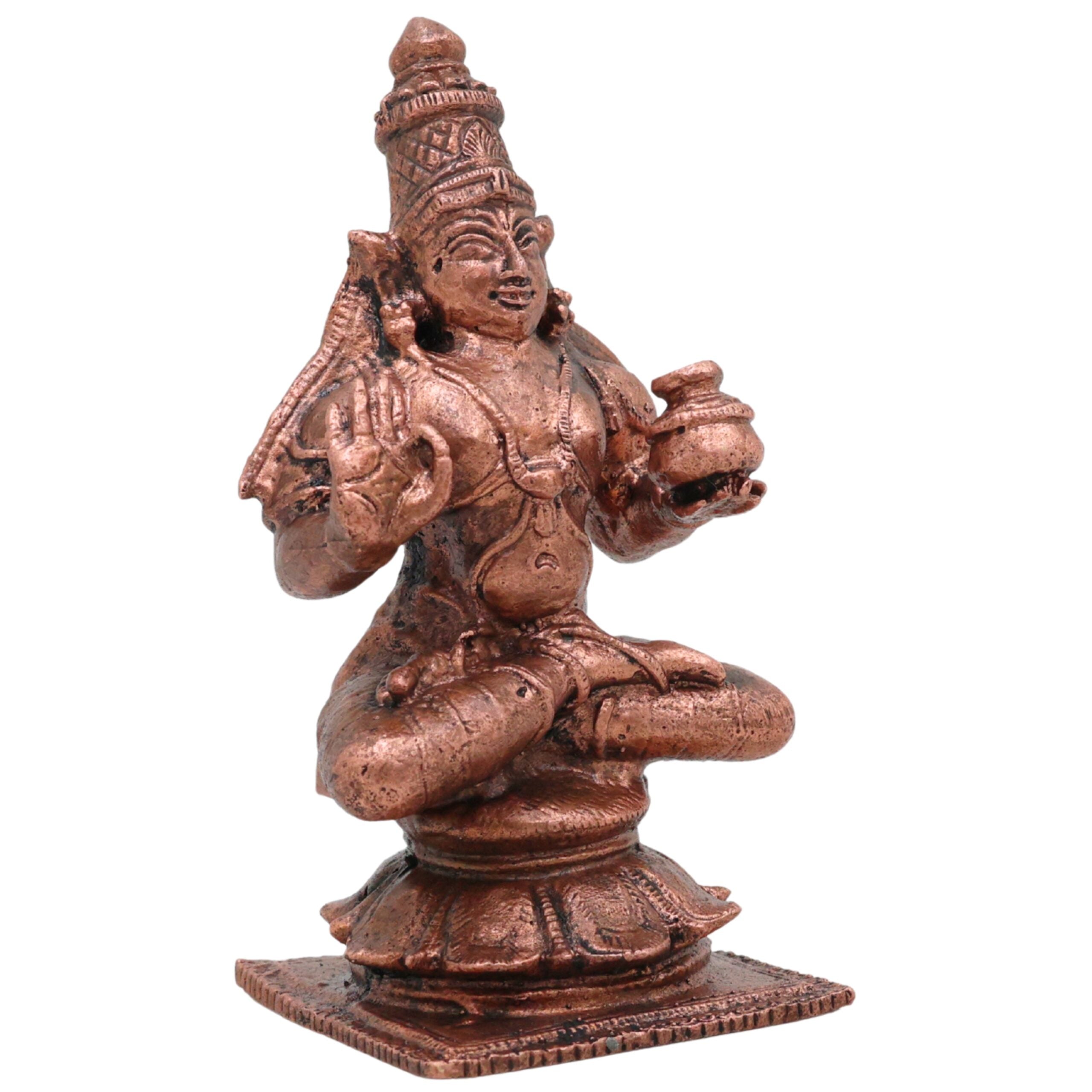Copper Dhanvantari Idol Ayurvedic God Vaidya Narayana Murti Healing Deity Vishnu Avatar Danvantari Bhagavan Pooja Statue Home Decor Vigraha Sculpture, Copper, 3.5 Inch, 1 Piece