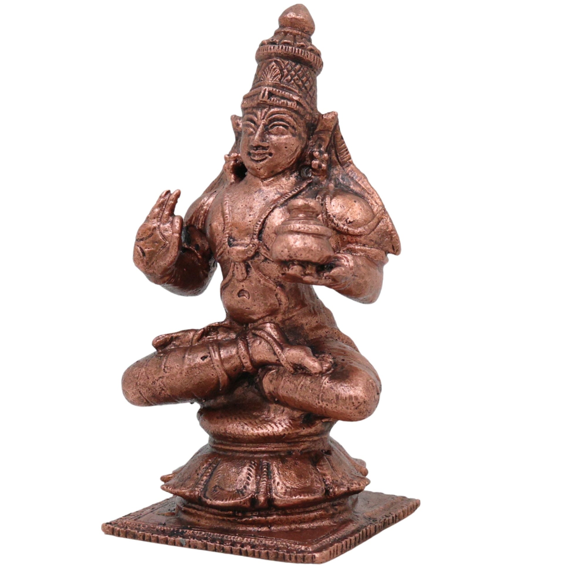 Copper Dhanvantari Idol Ayurvedic God Vaidya Narayana Murti Healing Deity Vishnu Avatar Danvantari Bhagavan Pooja Statue Home Decor Vigraha Sculpture, Copper, 3.5 Inch, 1 Piece