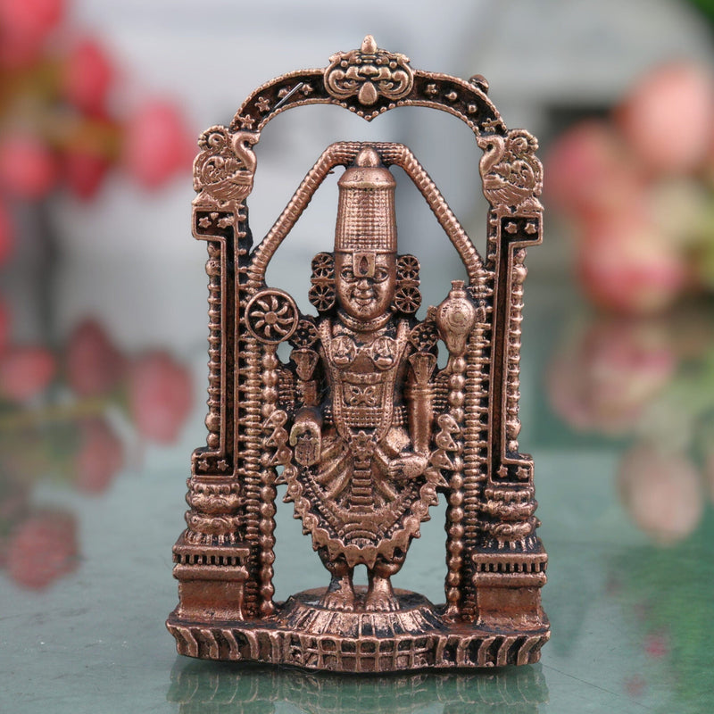 Copper Venkateshwara Balaji Sculpture, Handcrafted Sri Srinivasa Tirupati Perumal Govinda Tamraloha Vigraham for Home Puja Decor, Brown, 2.36 Inch, 1 Piece
