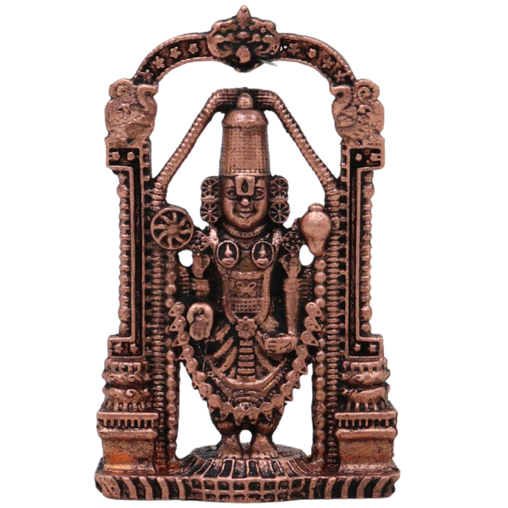 Copper Venkateshwara Balaji Sculpture, Handcrafted Sri Srinivasa Tirupati Perumal Govinda Tamraloha Vigraham for Home Puja Decor, Brown, 2.36 Inch, 1 Piece