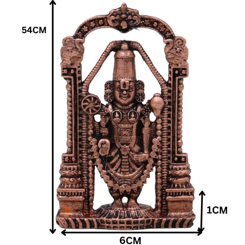 Copper Venkateshwara Balaji Sculpture, Handcrafted Sri Srinivasa Tirupati Perumal Govinda Tamraloha Vigraham for Home Puja Decor, Brown, 2.36 Inch, 1 Piece
