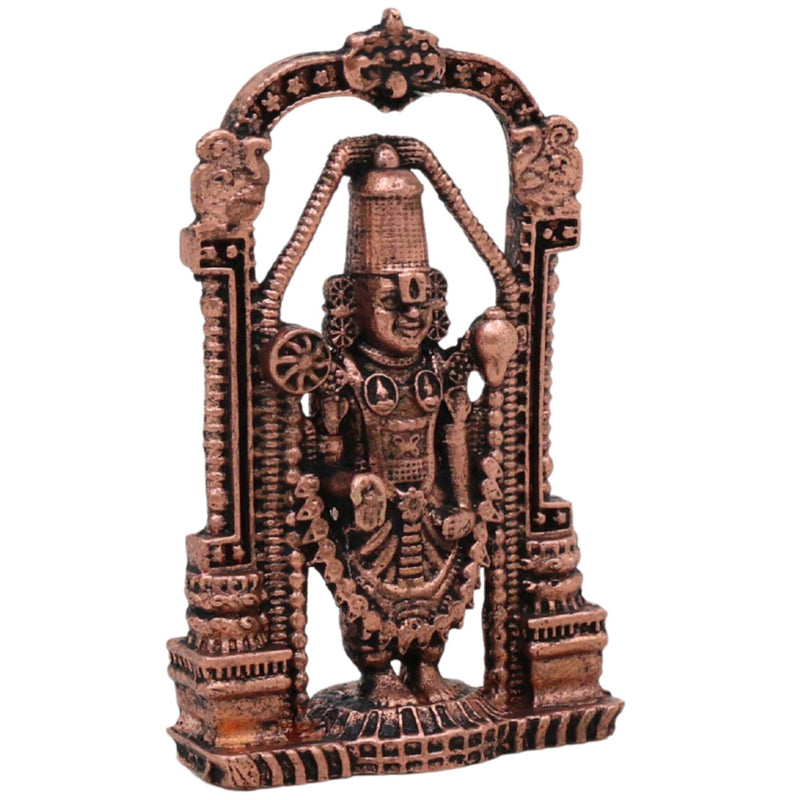 Copper Venkateshwara Balaji Idol, Sri Srinivasa Govinda Perumal Venkatachalapathy Murti for Home Puja Decor, Brown, 3 Inch, 1 Piece