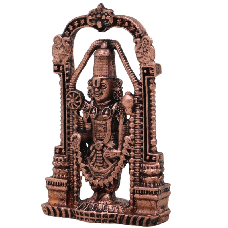 Copper Venkateshwara Balaji Idol, Sri Srinivasa Govinda Perumal Venkatachalapathy Murti for Home Puja Decor, Brown, 3 Inch, 1 Piece