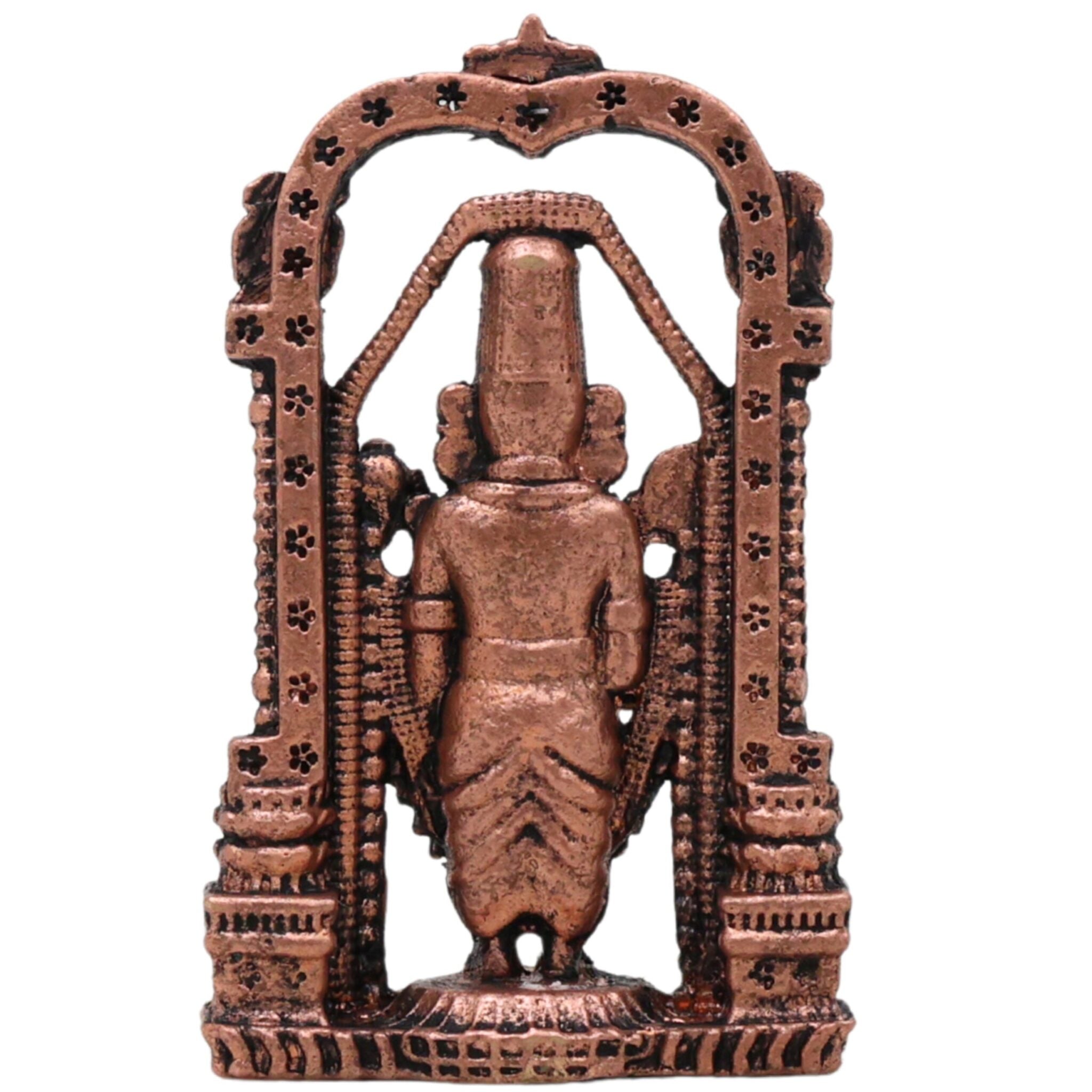 Copper Venkateshwara Balaji Idol, Sri Srinivasa Govinda Perumal Venkatachalapathy Murti for Home Puja Decor, Brown, 3 Inch, 1 Piece