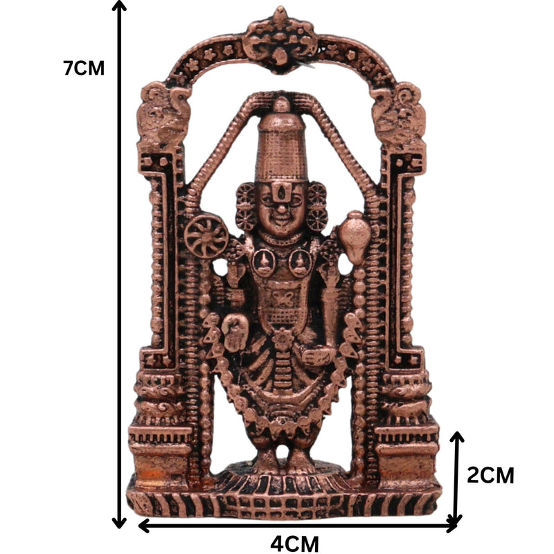 Copper Venkateshwara Balaji Idol, Sri Srinivasa Govinda Perumal Venkatachalapathy Murti for Home Puja Decor, Brown, 3 Inch, 1 Piece