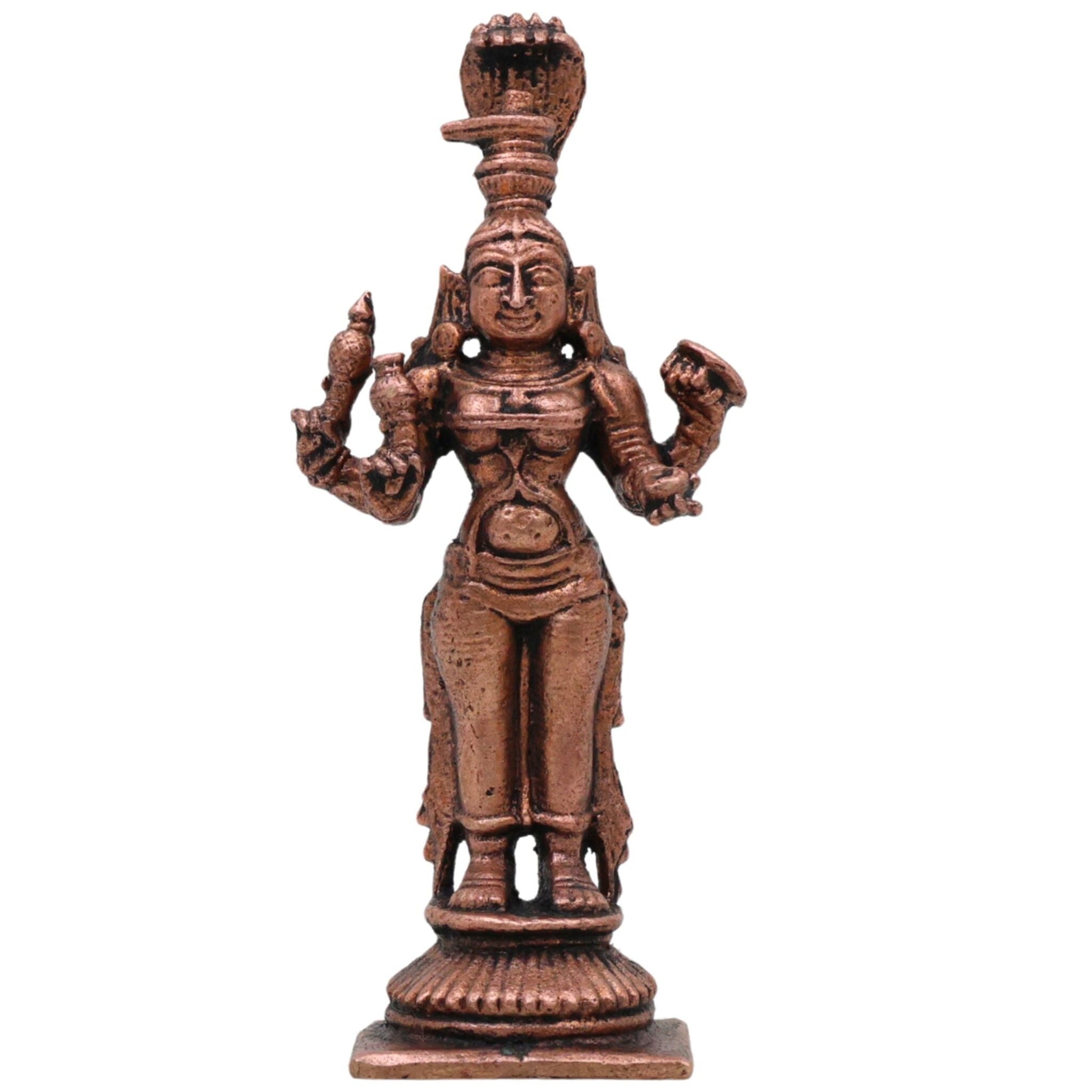 Copper Mariyamma Idol, Handcrafted Mariamman Mari Mata Mari Devi Vigraham, Tamraloha Puja Murti for Home Temple Decor, Brown, 3 Inch, 1 Piece