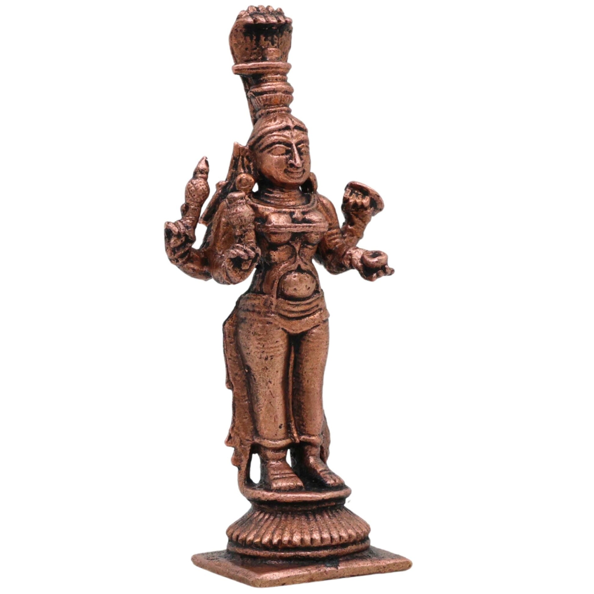 Copper Mariyamma Idol, Handcrafted Mariamman Mari Mata Mari Devi Vigraham, Tamraloha Puja Murti for Home Temple Decor, Brown, 3 Inch, 1 Piece