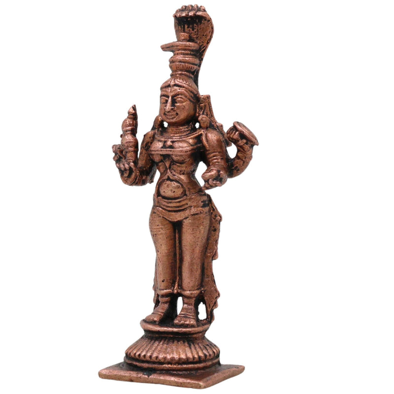 Copper Mariyamma Idol, Handcrafted Mariamman Mari Mata Mari Devi Vigraham, Tamraloha Puja Murti for Home Temple Decor, Brown, 3 Inch, 1 Piece
