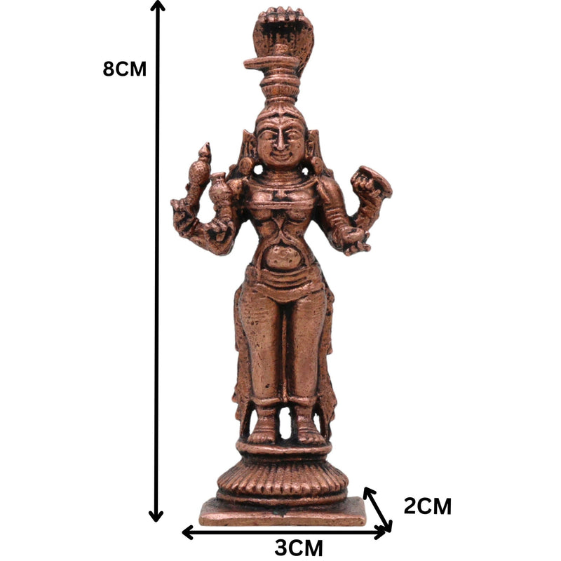 Copper Mariyamma Idol, Handcrafted Mariamman Mari Mata Mari Devi Vigraham, Tamraloha Puja Murti for Home Temple Decor, Brown, 3 Inch, 1 Piece