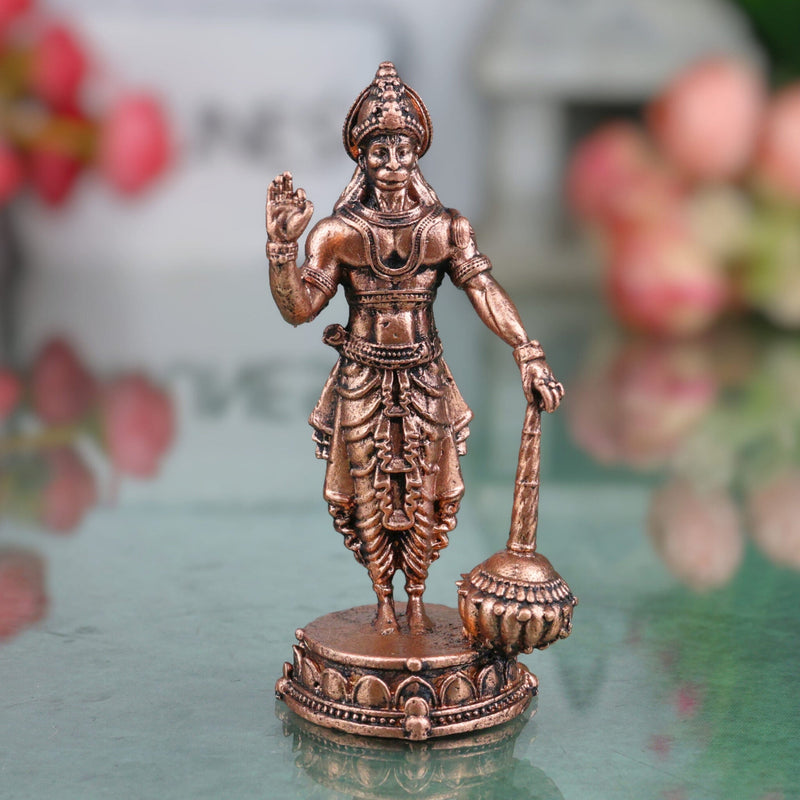 Copper Hanuman Idol, Tamra Anjaneya Vigraham, Bajrangbali Maruti Mahaveer Ramdoot Murti for Home Pooja & Decor, Brown, 3 Inch, 1 Piece