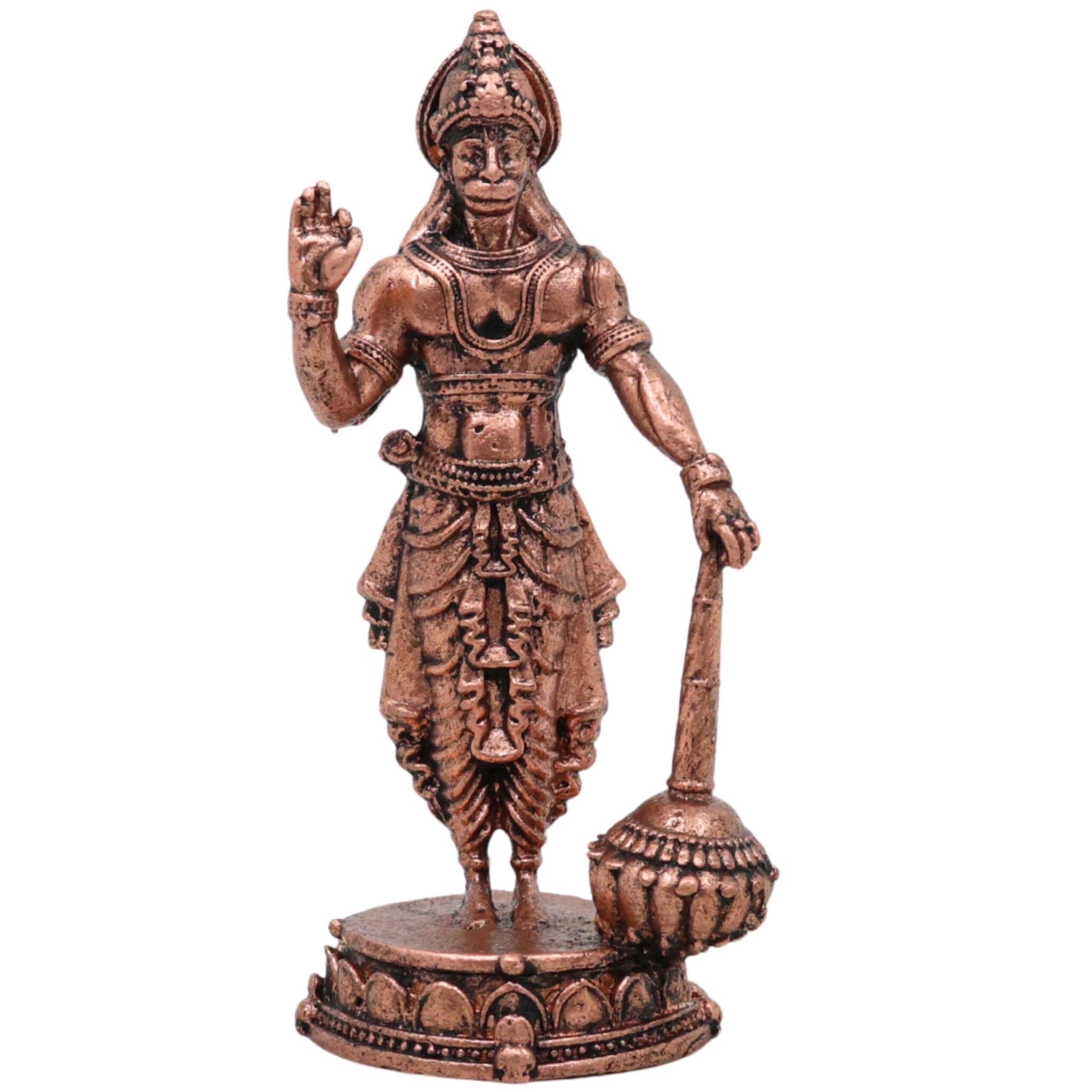 Copper Hanuman Idol, Tamra Anjaneya Vigraham, Bajrangbali Maruti Mahaveer Ramdoot Murti for Home Pooja & Decor, Brown, 3 Inch, 1 Piece
