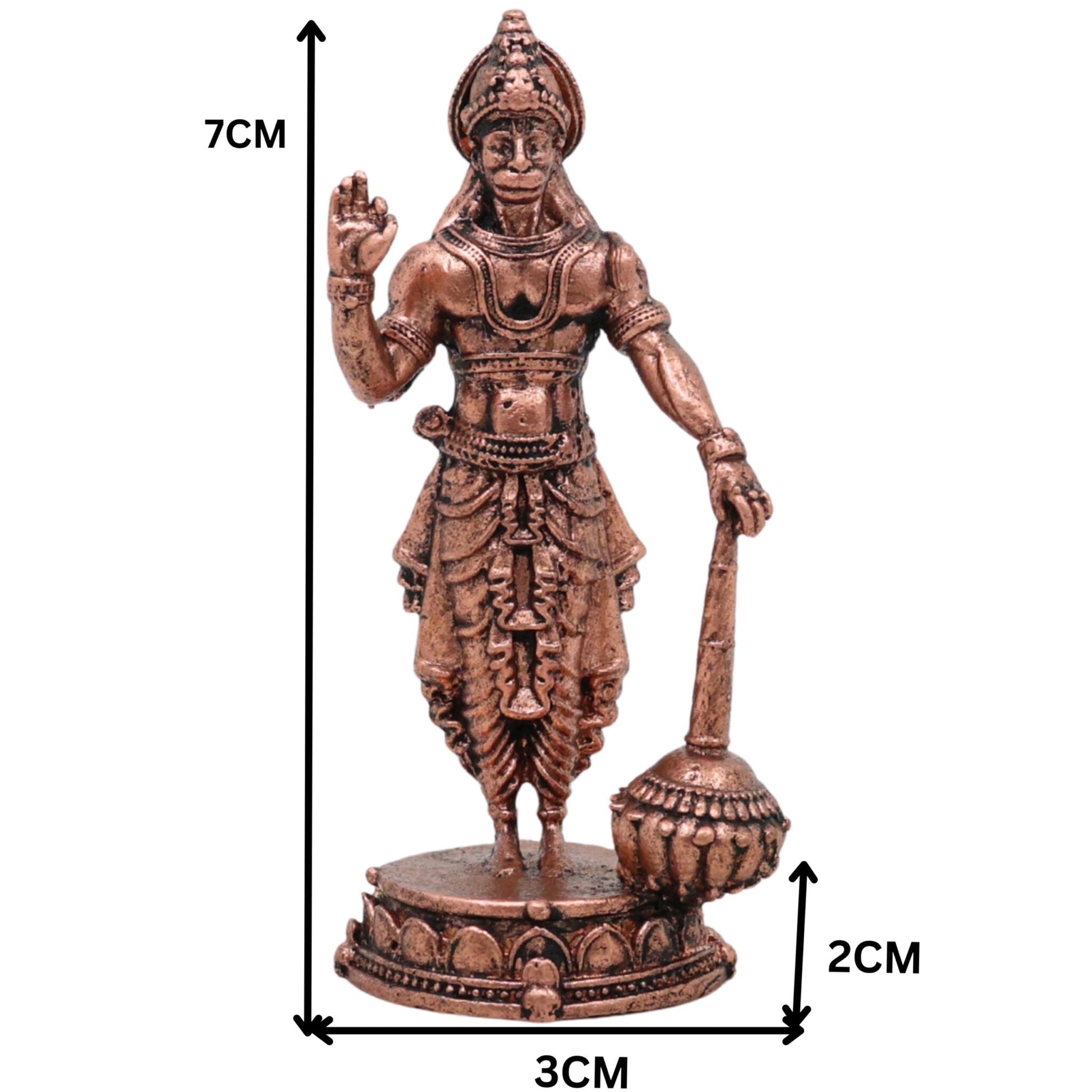 Copper Hanuman Idol, Tamra Anjaneya Vigraham, Bajrangbali Maruti Mahaveer Ramdoot Murti for Home Pooja & Decor, Brown, 3 Inch, 1 Piece