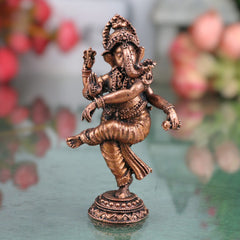 Copper Dancing Ganesha Idol, Nritta Ganapati Nartana Vinayaka Nritya Ganesha Tamra Vigraham for Home Pooja Decor & Gifting, Brown, 3 Inch, 1 Piece