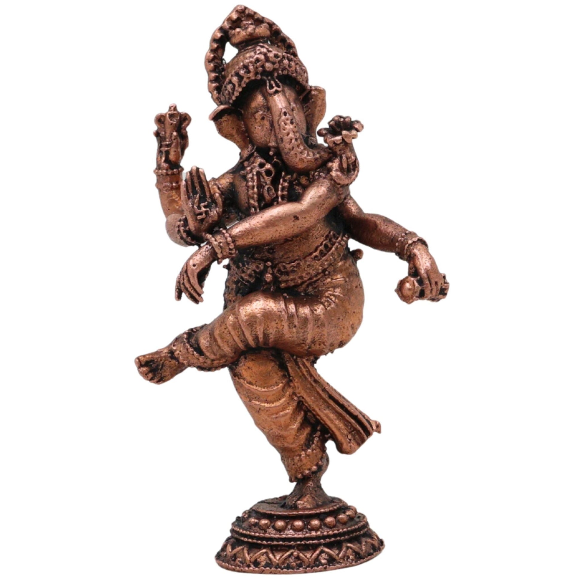 Copper Dancing Ganesha Idol, Nritta Ganapati Nartana Vinayaka Nritya Ganesha Tamra Vigraham for Home Pooja Decor & Gifting, Brown, 3 Inch, 1 Piece