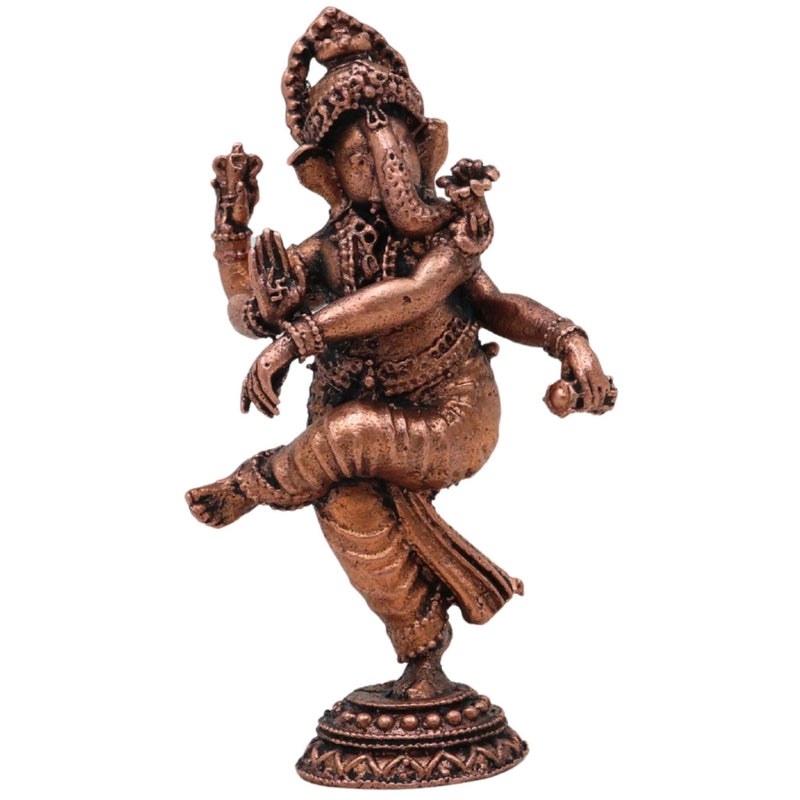 Copper Dancing Ganesha Idol, Nritta Ganapati Nartana Vinayaka Nritya Ganesha Tamra Vigraham for Home Pooja Decor & Gifting, Brown, 3 Inch, 1 Piece