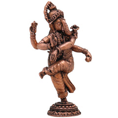 Copper Dancing Ganesha Idol, Nritta Ganapati Nartana Vinayaka Nritya Ganesha Tamra Vigraham for Home Pooja Decor & Gifting, Brown, 3 Inch, 1 Piece