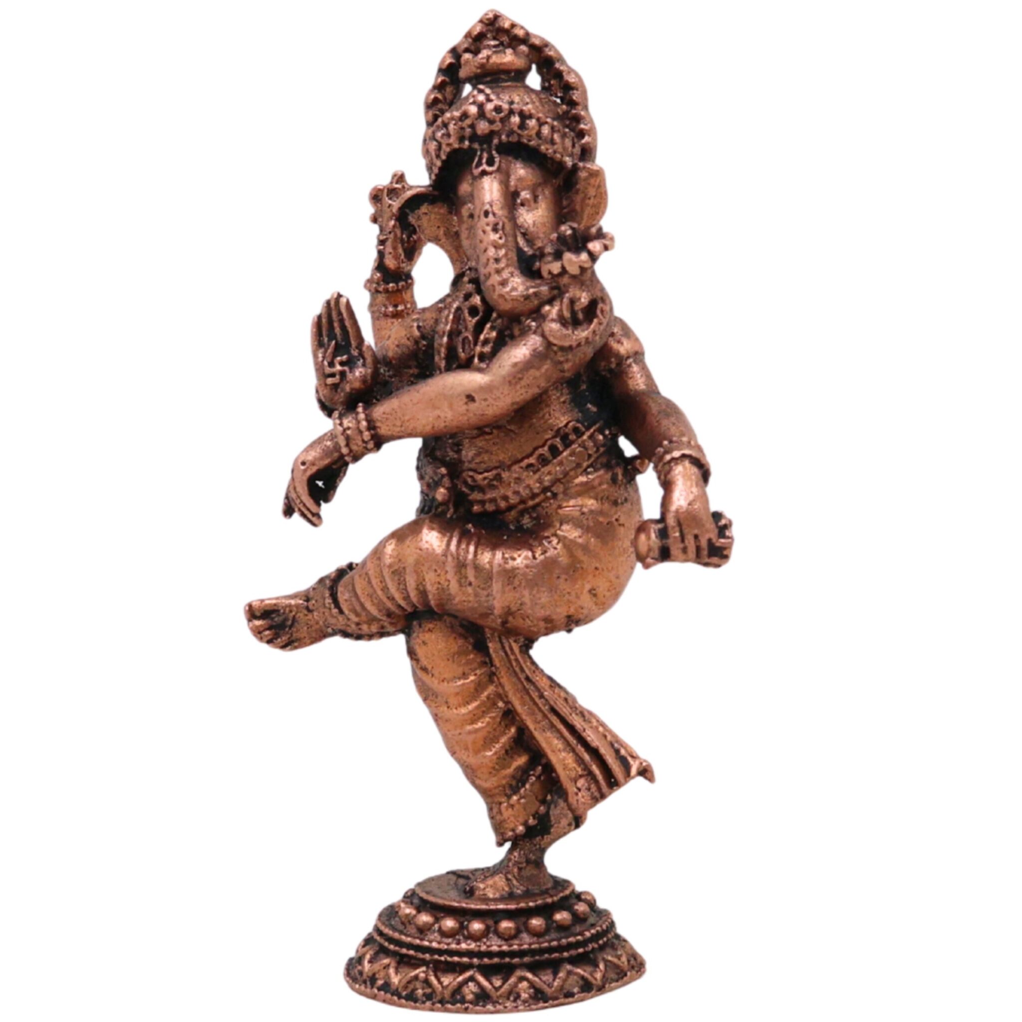 Copper Dancing Ganesha Idol, Nritta Ganapati Nartana Vinayaka Nritya Ganesha Tamra Vigraham for Home Pooja Decor & Gifting, Brown, 3 Inch, 1 Piece