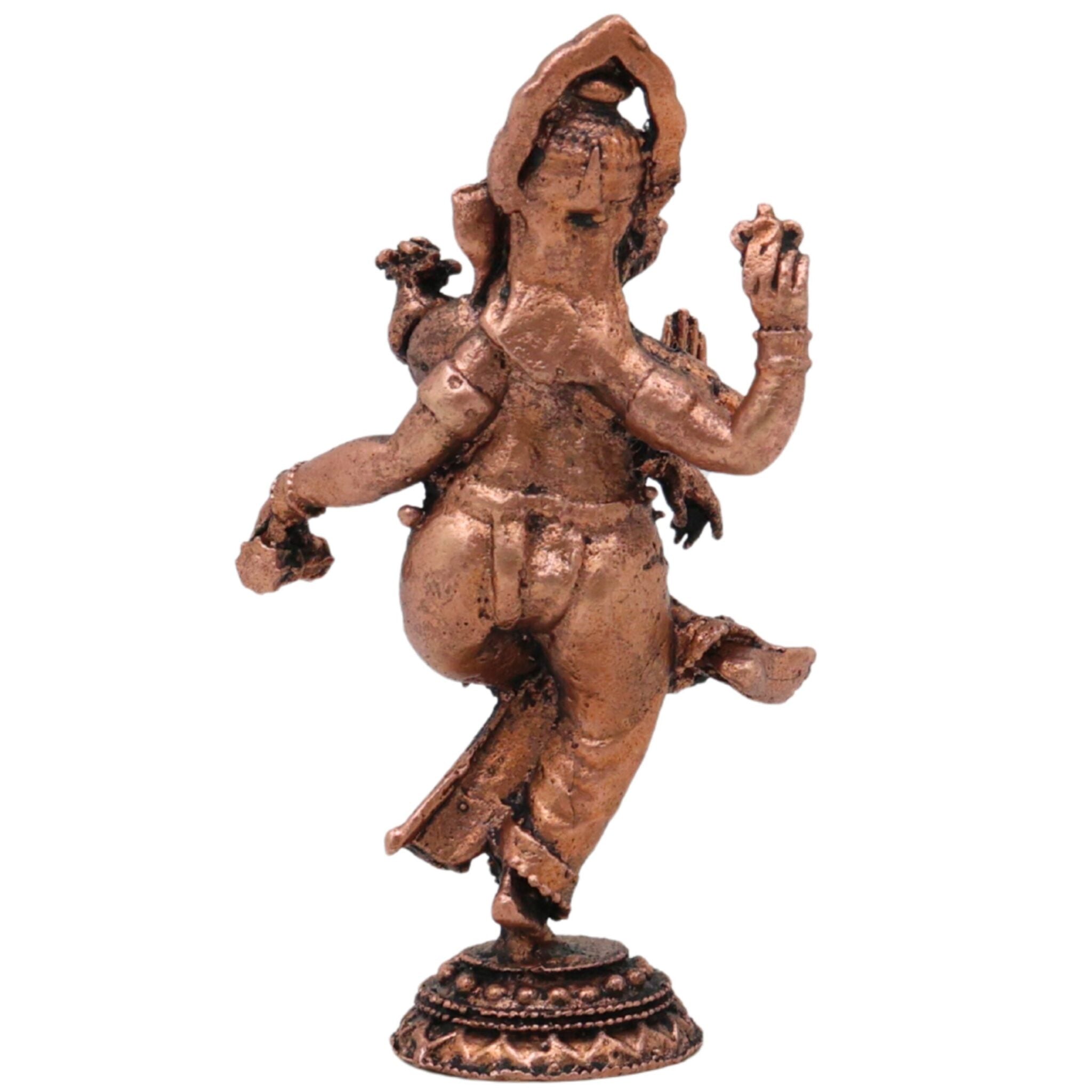 Copper Dancing Ganesha Idol, Nritta Ganapati Nartana Vinayaka Nritya Ganesha Tamra Vigraham for Home Pooja Decor & Gifting, Brown, 3 Inch, 1 Piece