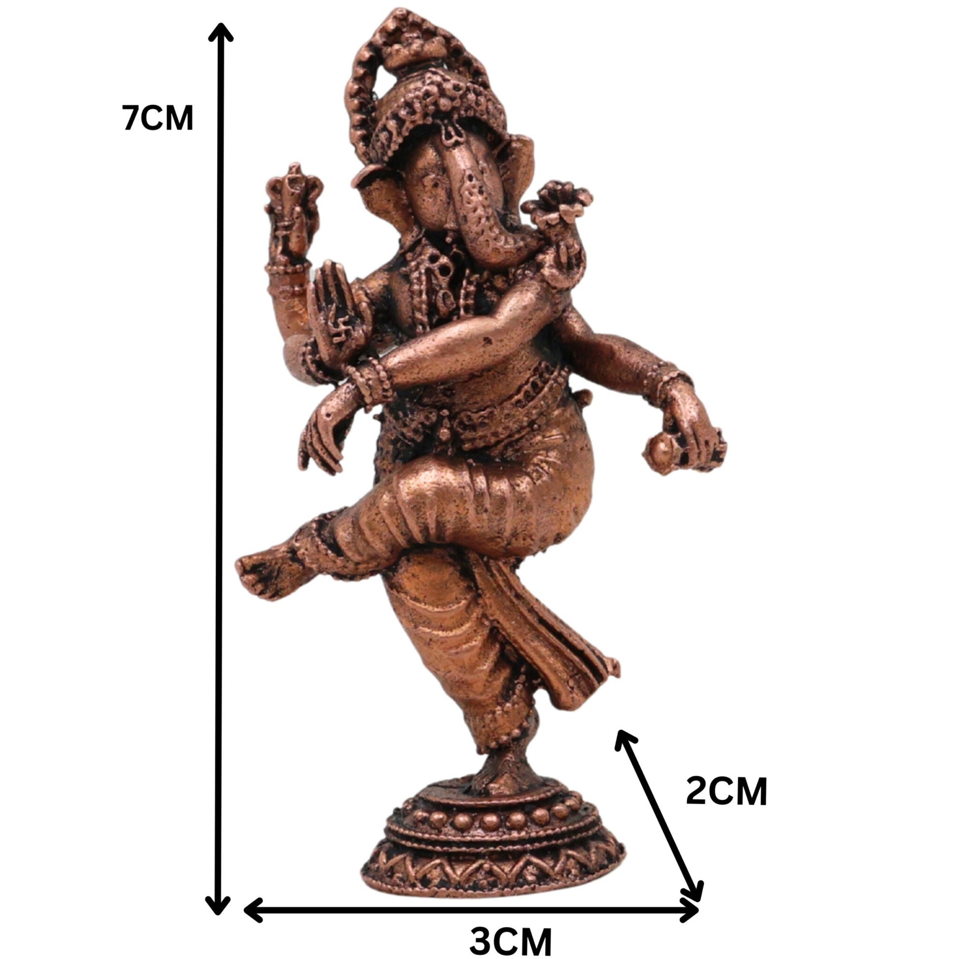 Copper Dancing Ganesha Idol, Nritta Ganapati Nartana Vinayaka Nritya Ganesha Tamra Vigraham for Home Pooja Decor & Gifting, Brown, 3 Inch, 1 Piece