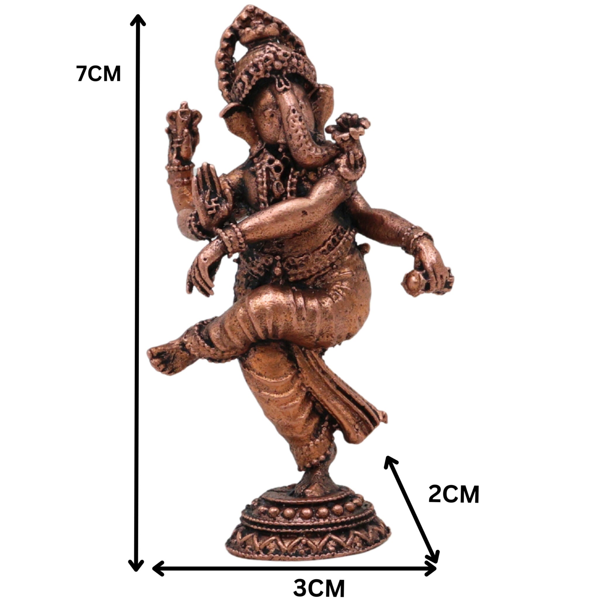 Copper Dancing Ganesha Idol, Nritta Ganapati Nartana Vinayaka Nritya Ganesha Tamra Vigraham for Home Pooja Decor & Gifting, Brown, 3 Inch, 1 Piece