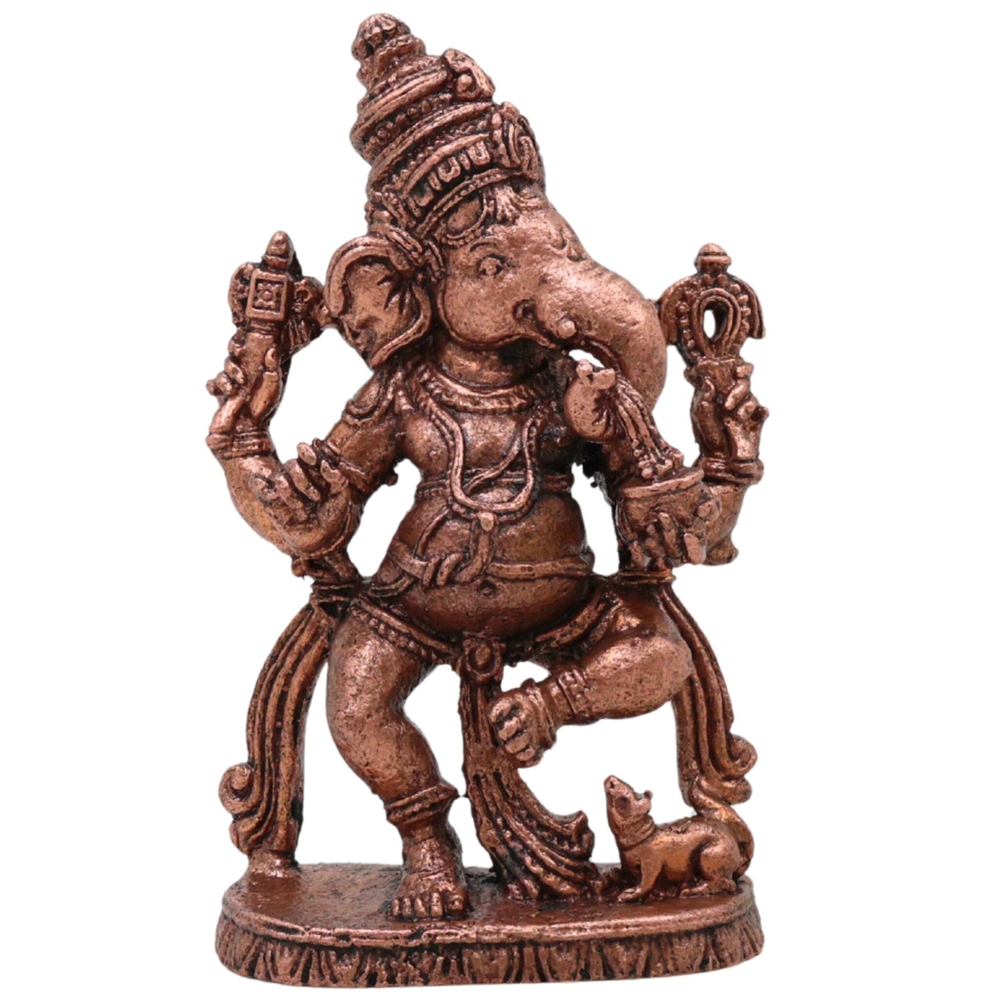 Copper Dancing Ganesha Idol, Nritta Ganapati Nritya Vinayaka Tamra Vigraham Narthana Pillaiyar Sculpture for Pooja Decor Gift, Brown, 3 Inch, 1 Piece