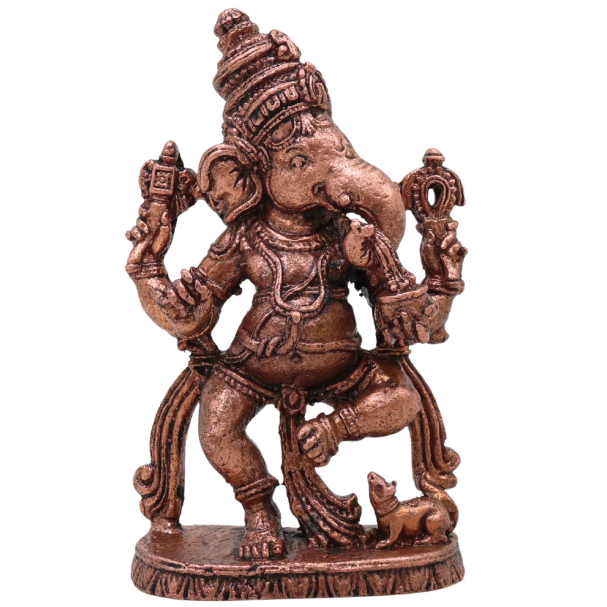 Copper Dancing Ganesha Idol, Nritta Ganapati Nritya Vinayaka Tamra Vigraham Narthana Pillaiyar Sculpture for Pooja Decor Gift, Brown, 3 Inch, 1 Piece