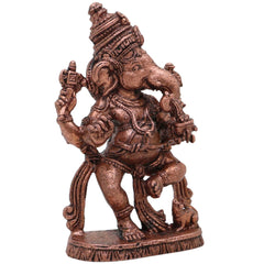 Copper Dancing Ganesha Idol, Nritta Ganapati Nritya Vinayaka Tamra Vigraham Narthana Pillaiyar Sculpture for Pooja Decor Gift, Brown, 3 Inch, 1 Piece
