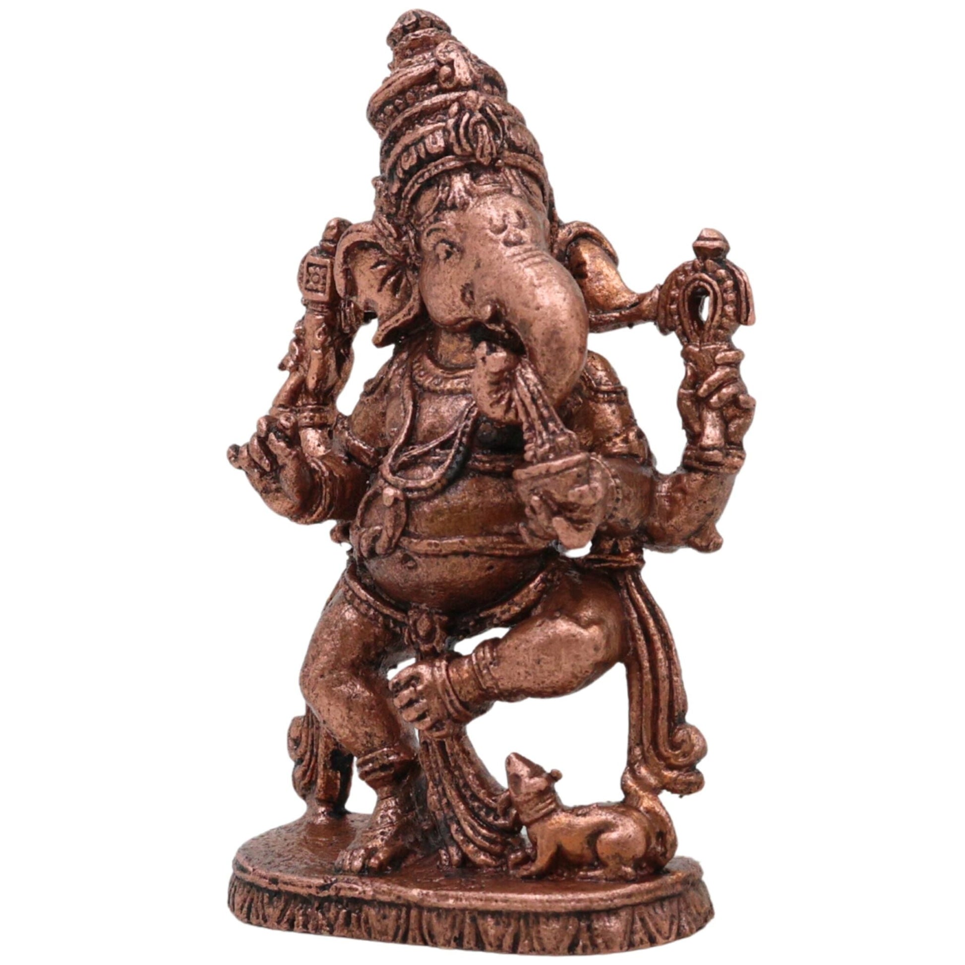 Copper Dancing Ganesha Idol, Nritta Ganapati Nritya Vinayaka Tamra Vigraham Narthana Pillaiyar Sculpture for Pooja Decor Gift, Brown, 3 Inch, 1 Piece