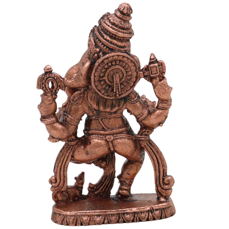 Copper Dancing Ganesha Idol, Nritta Ganapati Nritya Vinayaka Tamra Vigraham Narthana Pillaiyar Sculpture for Pooja Decor Gift, Brown, 3 Inch, 1 Piece