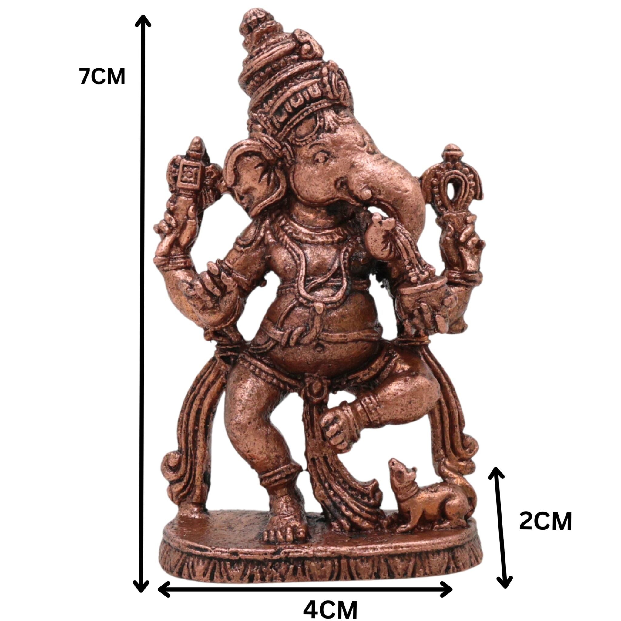 Copper Dancing Ganesha Idol, Nritta Ganapati Nritya Vinayaka Tamra Vigraham Narthana Pillaiyar Sculpture for Pooja Decor Gift, Brown, 3 Inch, 1 Piece