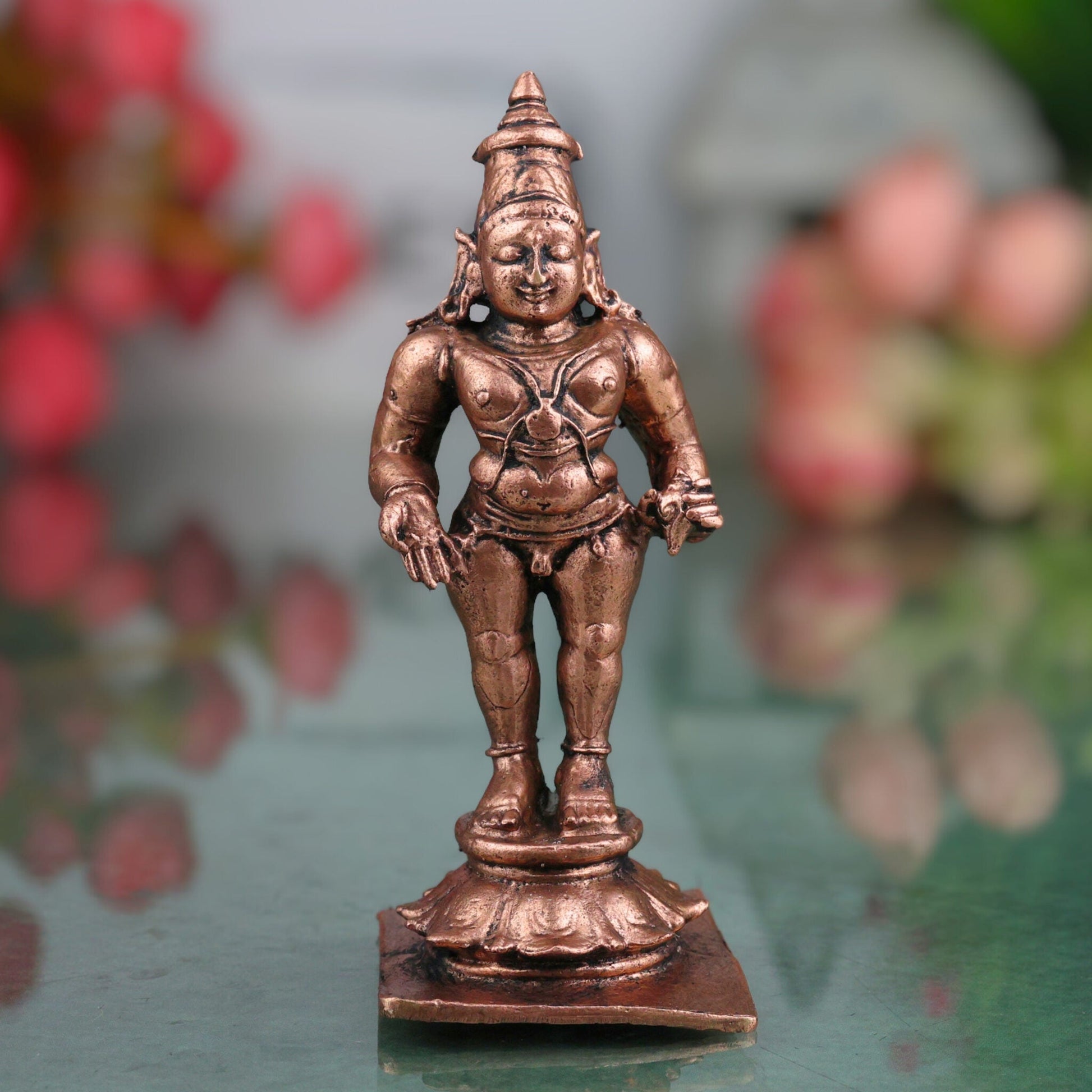 Copper Vitthal Idol, Handcrafted Vithoba Panduranga Murti, Tamra Pandharinath Vigraham for Home Puja Decor, Brown, 3 Inch, 1 Piece