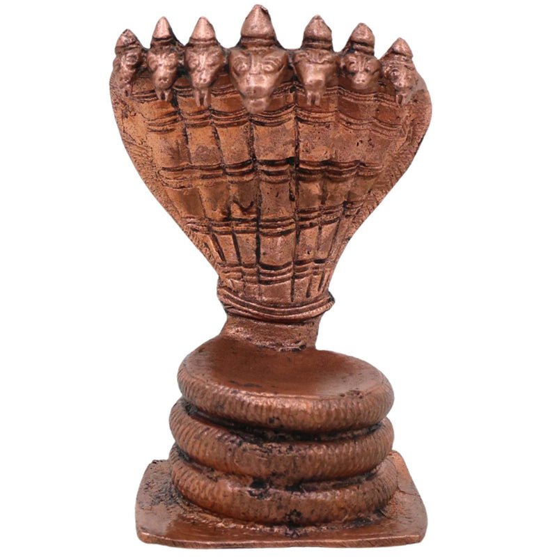 Copper Sheshnag Idol, Handcrafted Ananta Adi Shesha Nagraj Vigraha, Tamraloha Naga Devata Murti for Pooja & Home Decor, Brown, 3 Inch, 1 Piece